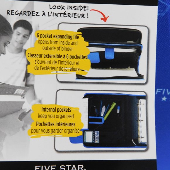Mead Five Star 2" Multi Access File Binder Blue White Black New with Tag - Picture 3 of 8